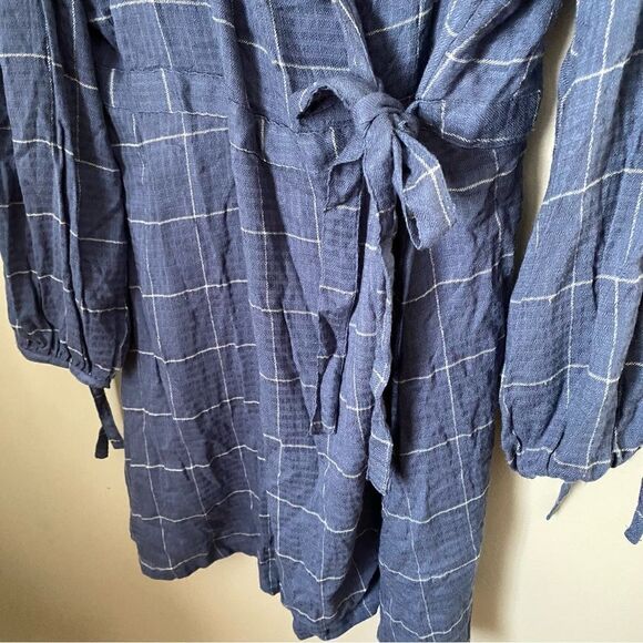 Melrose & Market Dress Long Sleeve Plaid Blue Mini Casual - Picture 3 of 12